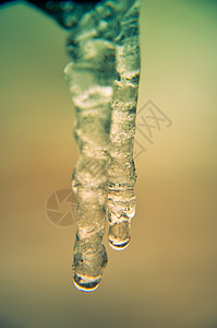 透明透明的两个冰柱挂吊水晶季节寒意寒冷温度蓝色天空滴水冻结融化图片