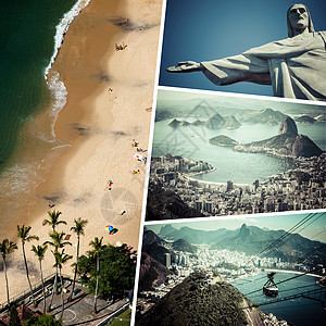 里约热内卢巴西图像拼合     旅行背景天空全景地标景观基督旅游城市游客海岸线拼贴画图片