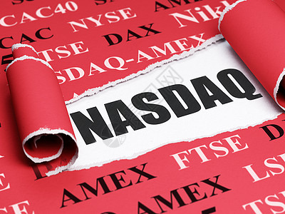 股票市场指数概念 黑色文字 NASDAQ在撕破纸下图片