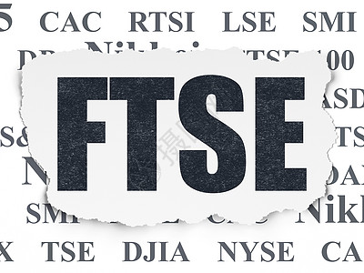 股票市场指数概念 FTSE 在撕纸背景上贸易边缘金融生长王国报纸眼泪市场库存交换图片