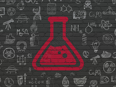 背景墙上的科学概念烧瓶瓶子测量化学品实验室管子烧杯药店涂鸦生物学绘画图片