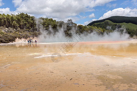 新西兰罗托鲁阿州保留地香槟池风景陨石蓝色旅游地热森林矿物水池脆皮气泡图片