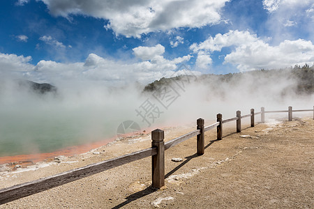 新西兰罗托鲁阿州保留地香槟池旅游地标全景脆皮地质学水池矿物地热旅行蒸汽图片