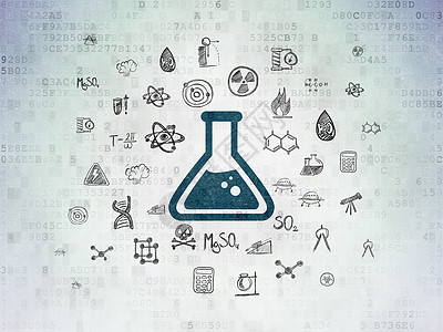 数字数据纸背景上的科学概念烧瓶瓶子物理草图教育代码学校管子玻璃知识化学品图片