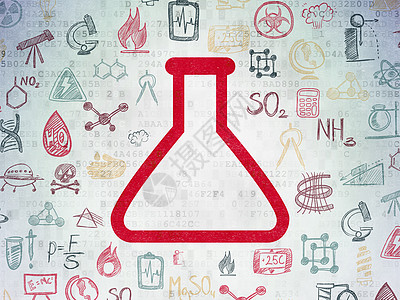数字数据纸背景上的科学概念烧瓶技术实验化学烧杯生物学知识药店草图化学品测量图片