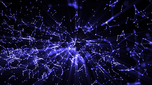 3d 渲染抽象连接与中心闪耀效果 网络连接点和线多边形数据科学艺术蓝色墙纸商业三角形互联网技术图片
