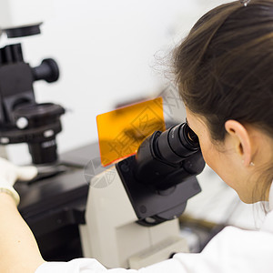 生命科学研究员在基因科学实验室进行显微镜观察光束医院医生化学药剂师女士大学激光测试卫生图片