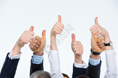 人们举起大拇指生意人公司手势商业金融场景正装手指就业工作图片