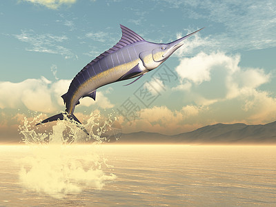 马林鱼跳跃 - 3D图片