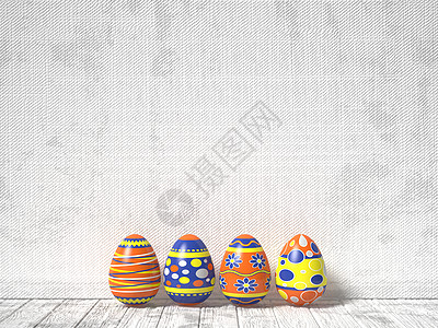 复活节彩蛋画在白色的木制背景上 复活节概念图片