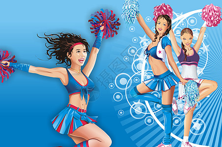 舞蹈女孩矢量化女性运动圆圈女士队长乐趣星星插图跳跃图片