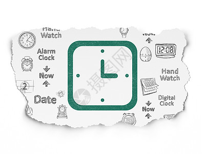 撕纸背景上的时间轴概念手表图片