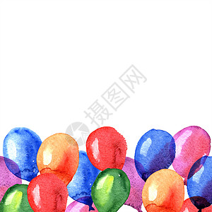 白色背景上隔绝的多彩彩色手画气球草图生日水彩玩具假期细绳图片