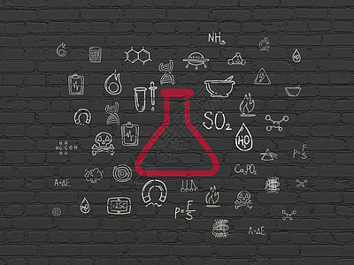 背景墙上的科学概念烧瓶管子创新烧杯化学药店涂鸦实验测量物理绘画图片