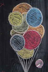 彩色气球的绘图快乐黑板粉笔生日游戏白色红色庆典周年橙子图片