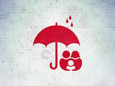 数字数据纸背景上的隐私概念家庭和雨伞代码阳伞电脑绘画政策攻击安全技术犯罪生活图片