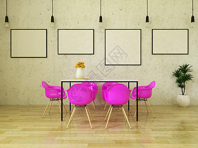 粉色墙3D 配有粉色椅子的漂亮餐桌背景
