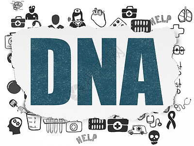 Dna图标撕纸背景上的医疗保健概念 DNA科学康复报纸公司生活医生绘画援助卫生草图背景
