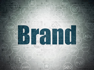 数字数据纸背景上的营销概念品牌技术电脑广告市场涂鸦流程图方案代码活动蓝色图片