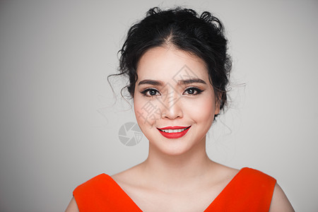 穿着优雅发型的亚洲女性时装肖像头发诱惑睫毛女孩艺术家眼睛照片光泽度魅力皮肤图片