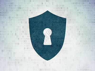 数字数据纸背景上带锁孔的保护概念盾牌代码技术裂缝攻击监护人安全隐私政策绘画网络图片