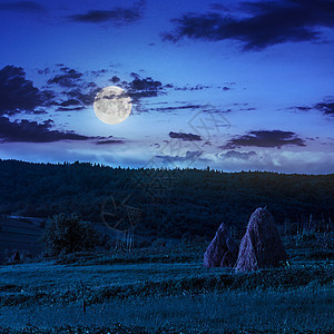 夜间靠近家的字段月亮国家天空地球自然草地行星草垛环境场地图片