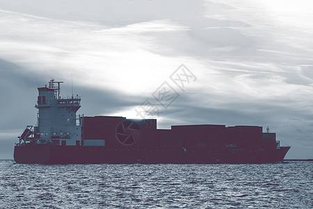 全装集装箱船舶进口血管甲板贸易商业海洋货运载体日落调子图片