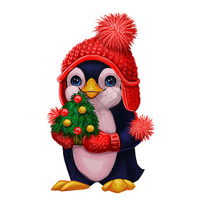 与企鹅圣诞树的盛季欢庆 新年快乐新年图片