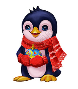 与企鹅党玩具的季节问候-圣诞快乐和新年图片