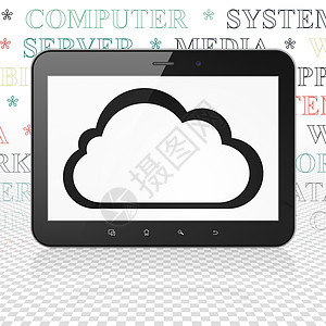 云计算概念 显示有云的平板电脑数据高科技服务器计算全球软件3d网络展示网站图片