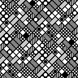 装饰几何形状平铺 单色不规则图案 抽象的黑白背景 艺术装饰格子不对称墙纸网格马赛克包装插图织物风格几何学纺织品图片