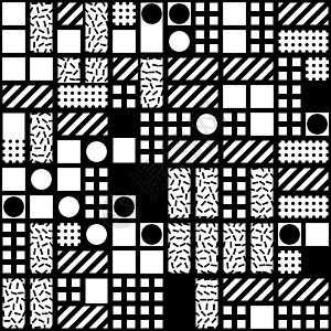装饰几何形状平铺 单色不规则图案 抽象的黑白背景 艺术装饰格子包装不对称网格打印插图马赛克几何学正方形纺织品墙纸图片
