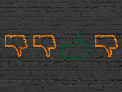 背景橙子社交网络概念大拇指在墙上背景上的图标黄色网站绿色绘画社会速度朋友博客建筑社区背景