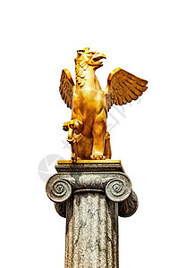 佩地上的格里芬雕塑历史金子动物柱子神话石头翅膀雕像建筑学旅行图片