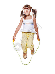 孤立的女童跳跃身体女孩们玩具跳绳训练童年蕾丝运动孩子乐趣图片