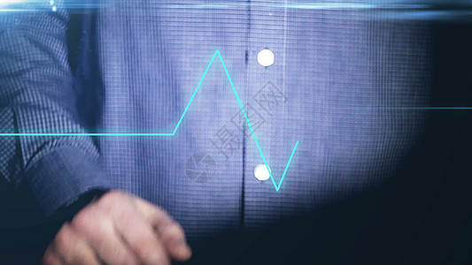 在全息界面上工作的商务人士 金融的 蓝色的 触摸带有全息计算机图标的可视屏幕的人 财务图表出现 我的投资组合中有更多颜色选择应用图片