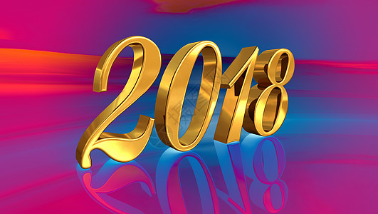 2018 节日背景上的金色 3D 数字假期辉光海报金子日历卡片贺卡庆典问候语新年图片