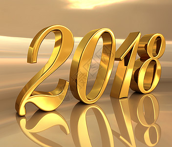 2018 节日背景上的金色 3D 数字新年问候语卡片贺卡假期庆典辉光派对晚会日历图片