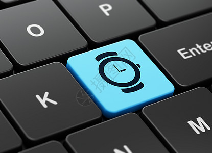 计算机键盘背景上的时间轴概念手表渲染钥匙按钮3d倒数工作日程电脑展示黑色图片