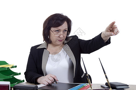 工作台的可怕的商业妇女笔记商务商务装短发人士女士手指生意人黑发中年图片