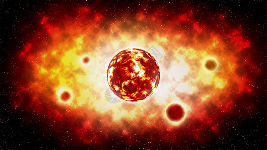 太阳爆炸和太空上的行星 插图地球橙子科学天文学力量活力小说爆破宇宙星系图片