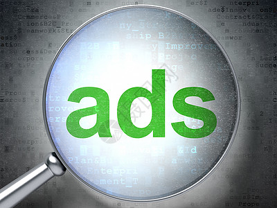 广告概念 带光玻璃的广告公关数字互联网放大镜背景品牌代码技术推广产品图片