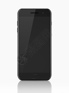 黑色屏幕的现代黑智能手机 反射的通用移动智能手机 3D模具图片