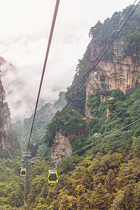 天门山zhan带绕风和弯曲路的电缆车农村国家高架爬坡道石头索道观光砂岩悬崖自由图片