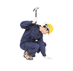 穿制服的杂工和锤子修理工承包商安全帽工程师帽子男性技术员安全工具服务图片