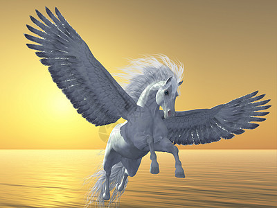 象牙帕加索斯魔法童话荒野3d神话日落飞行动物航班骏马图片