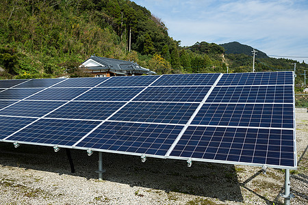 太阳能电池板工厂农场光伏蓝色地面力量环境控制板晴天反射图片