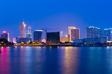 夜间澳门市建筑地标景观旅游办公室天际城市日落风景酒店图片