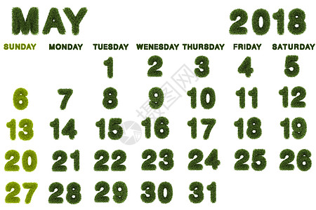 2018 年 5 月在白色背景上的日历 3d 渲染绿色 gr时间日记公司假期日程横幅商业办公室图片