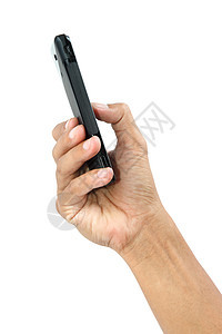 男性用手触摸移动智能手机 与剪片隔绝p展示商业剪裁互联网机动性白色触摸屏工具电话细胞图片